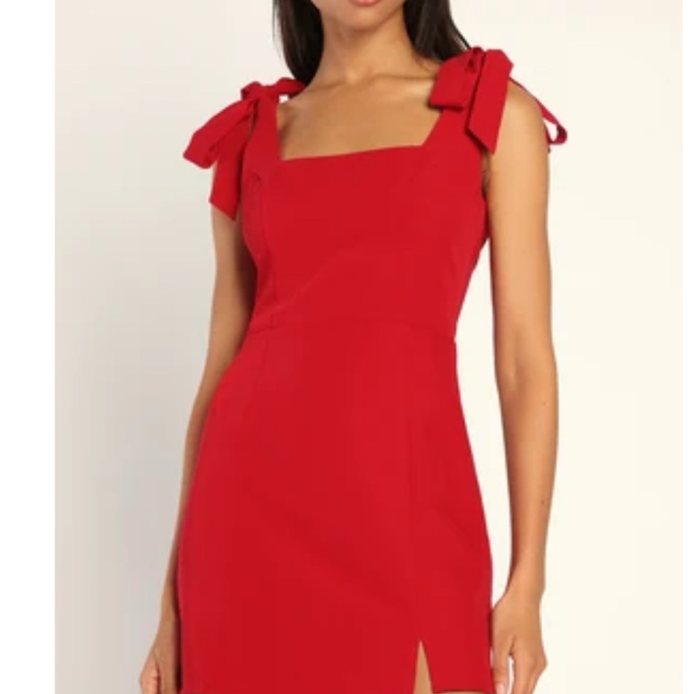 NWT Elegant Red Bow-Tie Strap Dress